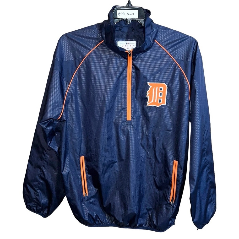 Men’s MLB Genuine Merchandise Jacket Size L Blue Orange Detroit Tigers 3/4 Zip